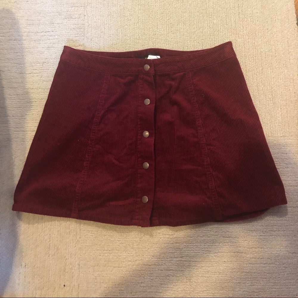 Burgundy Corduroy Button Mini Skirt - Size 30